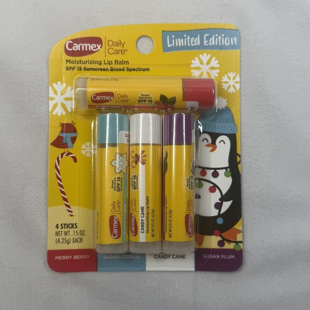 Carmex Daily Care Moisturizing Lip Balm SPF 15 Holiday Limited Edition 4 Sticks